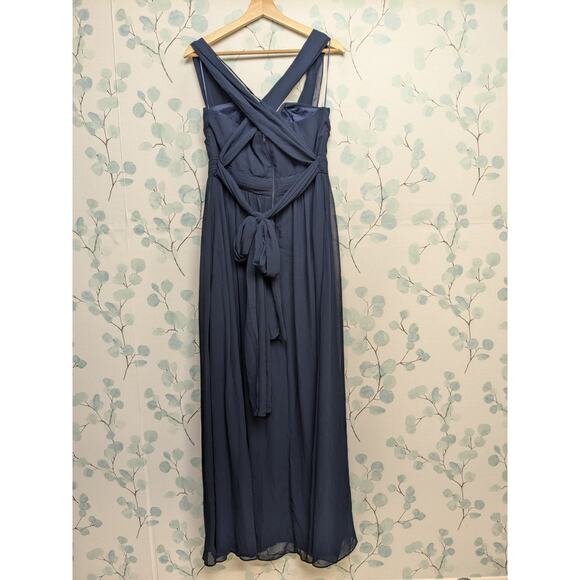 Birdy Grey Women's Size Large Grace Convertible Strap Maxi Dress Navy Blue Slit - Picture 3 of 10